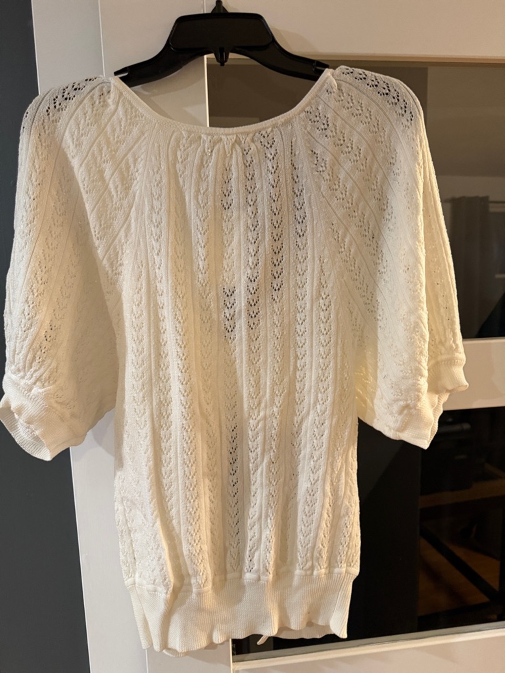 Banana Republic Factory Ivory Eyelet Knit Button-Front Top - Picture 3 of 3